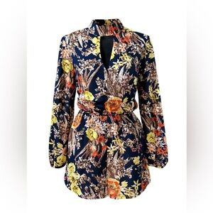 Forever 21 Floral Print Women's Romper - Navy, Yellow, Orange